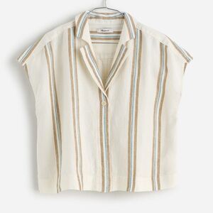 Madewell Boxy Cap Sleeve Shirt in Stripe 100% Linen Size M Rare Find!